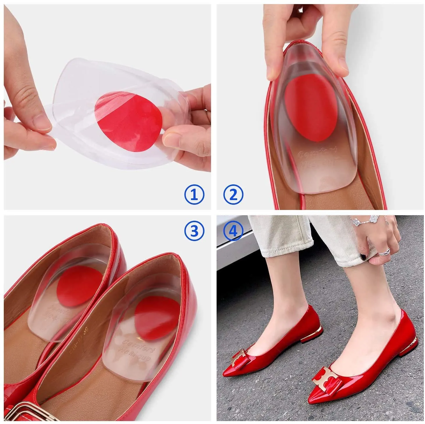 3 Pairs Gel Heel Cups Plantar Fasciitis Inserts Silicone Pads Cushion for Bone Spurs Pain Relief Protectors of Sore Bruised Feet Best Insole Gels Treatment S