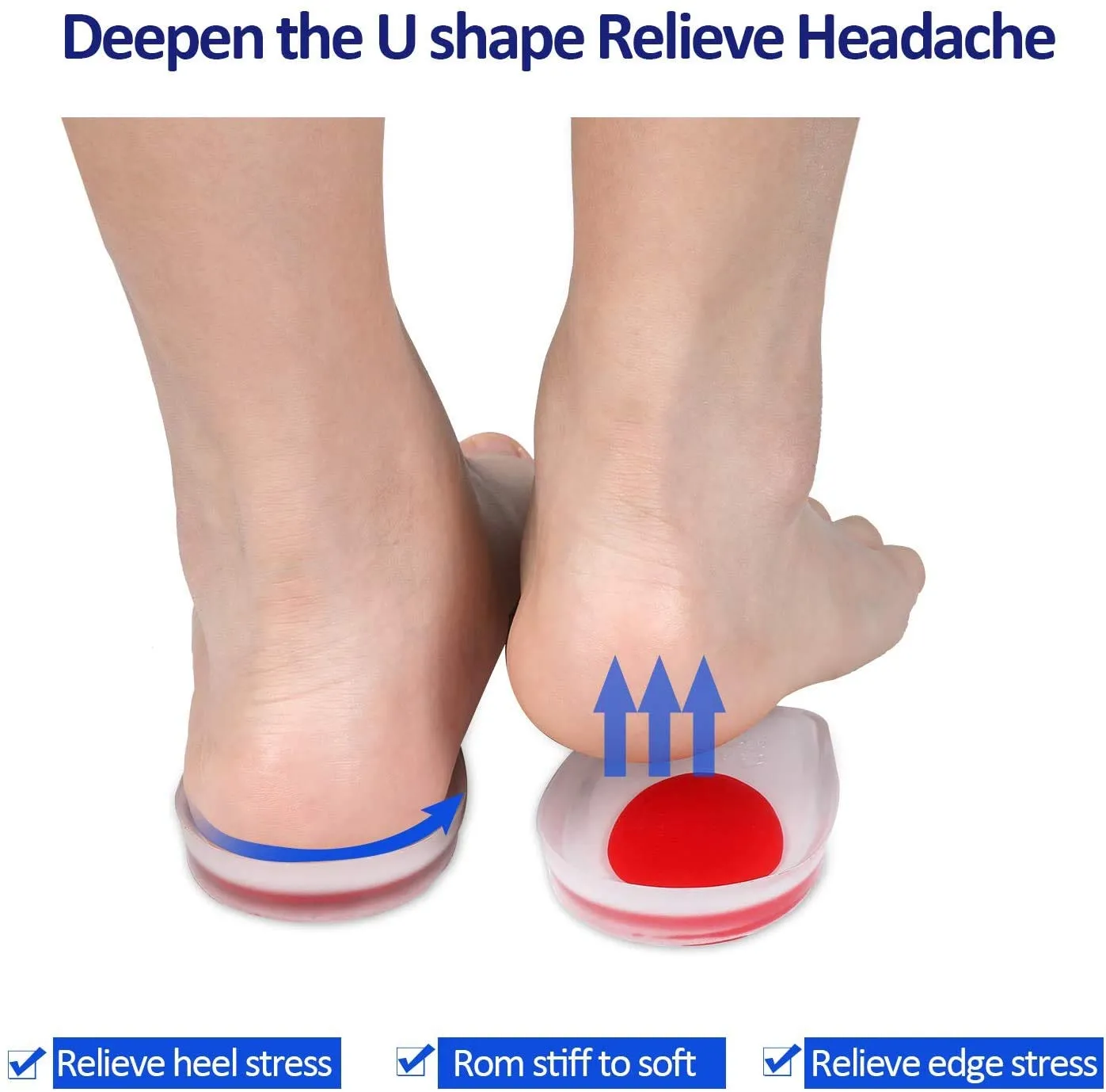 3 Pairs Gel Heel Cups Plantar Fasciitis Inserts Silicone Pads Cushion for Bone Spurs Pain Relief Protectors of Sore Bruised Feet Best Insole Gels Treatment S