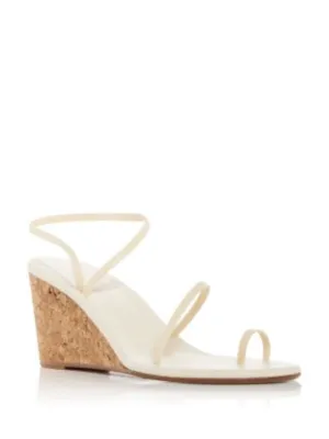 ANCIENT GREEK SANDALS Womens Ivory Toe Strap Cork Wedge Padded Ankle Strap Chora Round Toe Wedge Slip On Leather Heeled