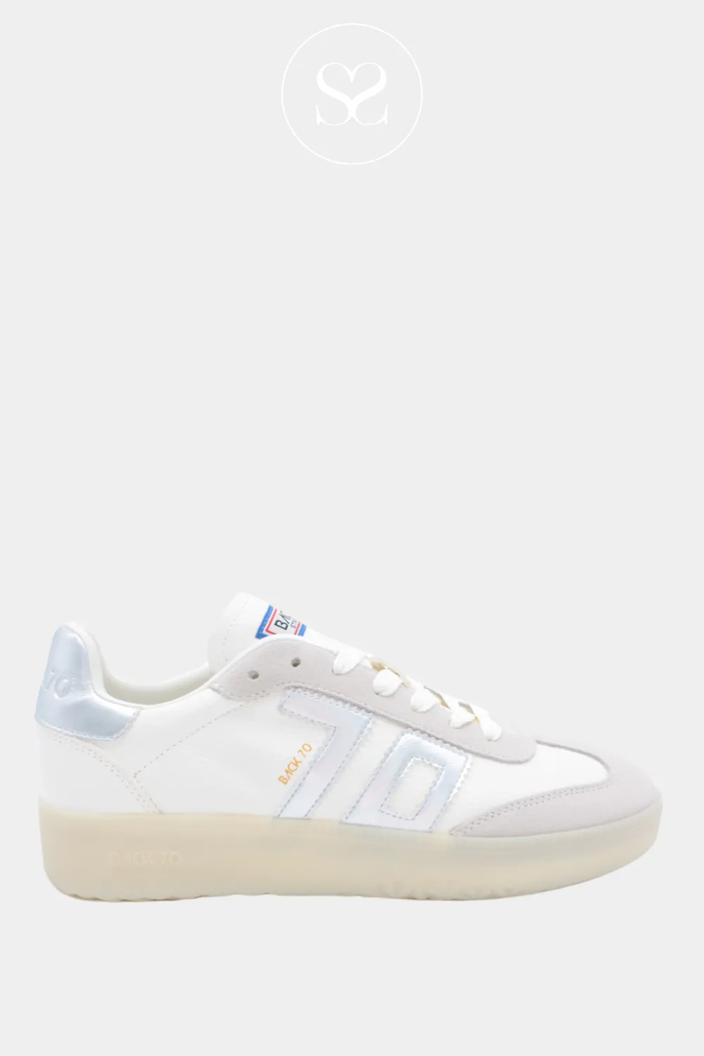 BACK 70 BOSTON WHITE LEATHER AND SILVER CHUNKY TRAINERS