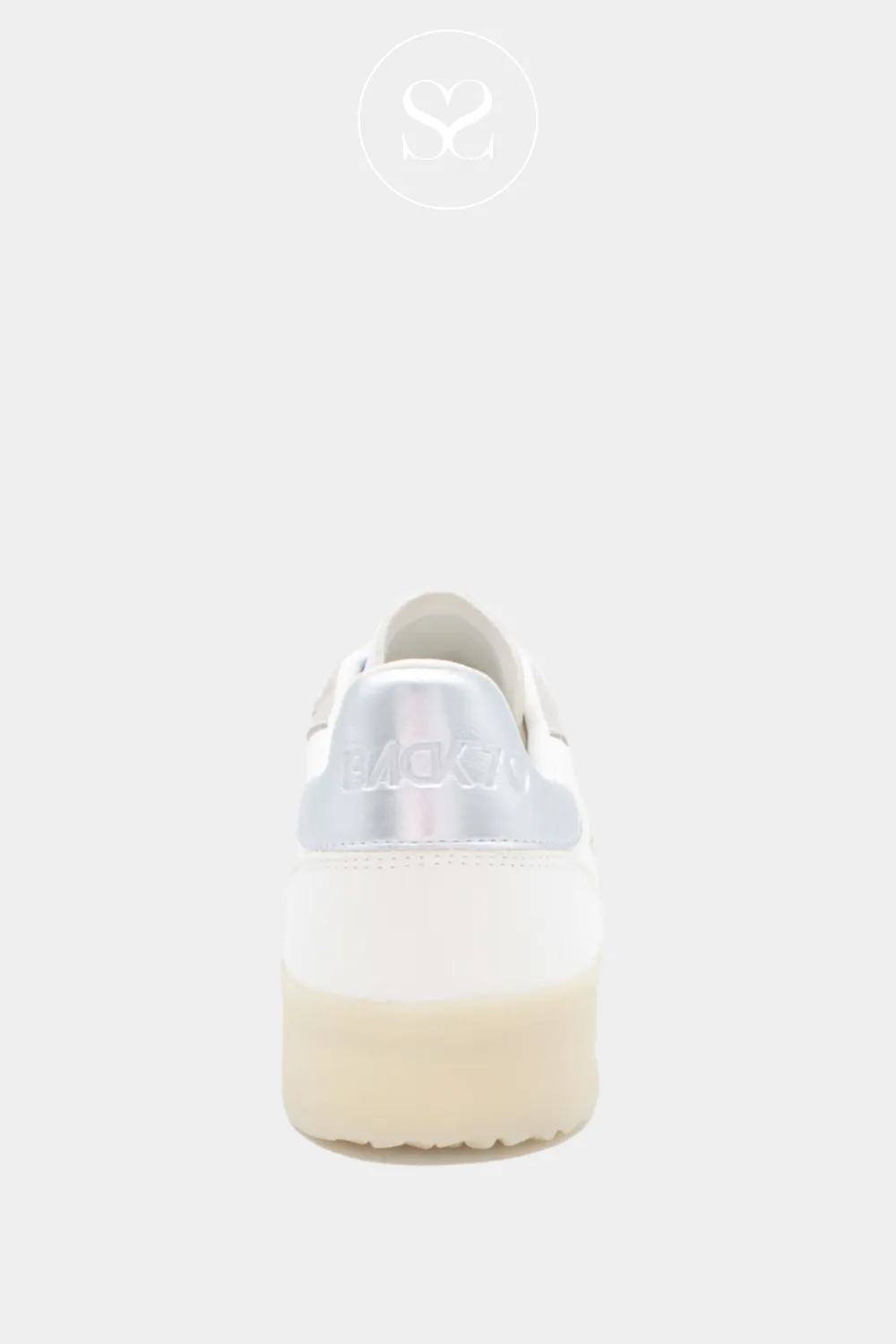 BACK 70 BOSTON WHITE LEATHER AND SILVER CHUNKY TRAINERS