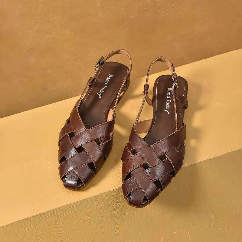 BeauToday Women's Handmade Closed Toe Woven Fisherman Sandal Flats for Summer