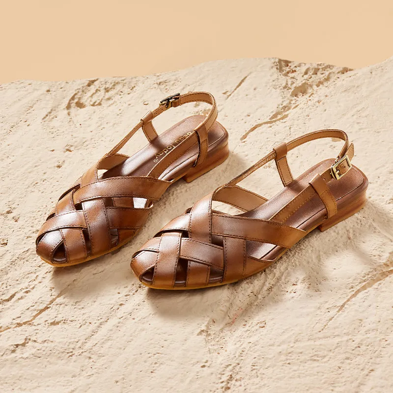 BeauToday Women's Handmade Closed Toe Woven Fisherman Sandal Flats for Summer