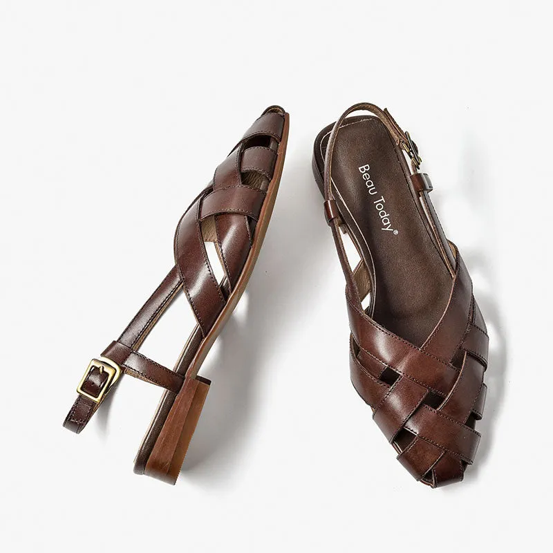BeauToday Women's Handmade Closed Toe Woven Fisherman Sandal Flats for Summer