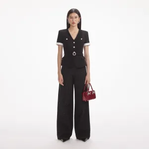 Black Crepe Contrast Top
