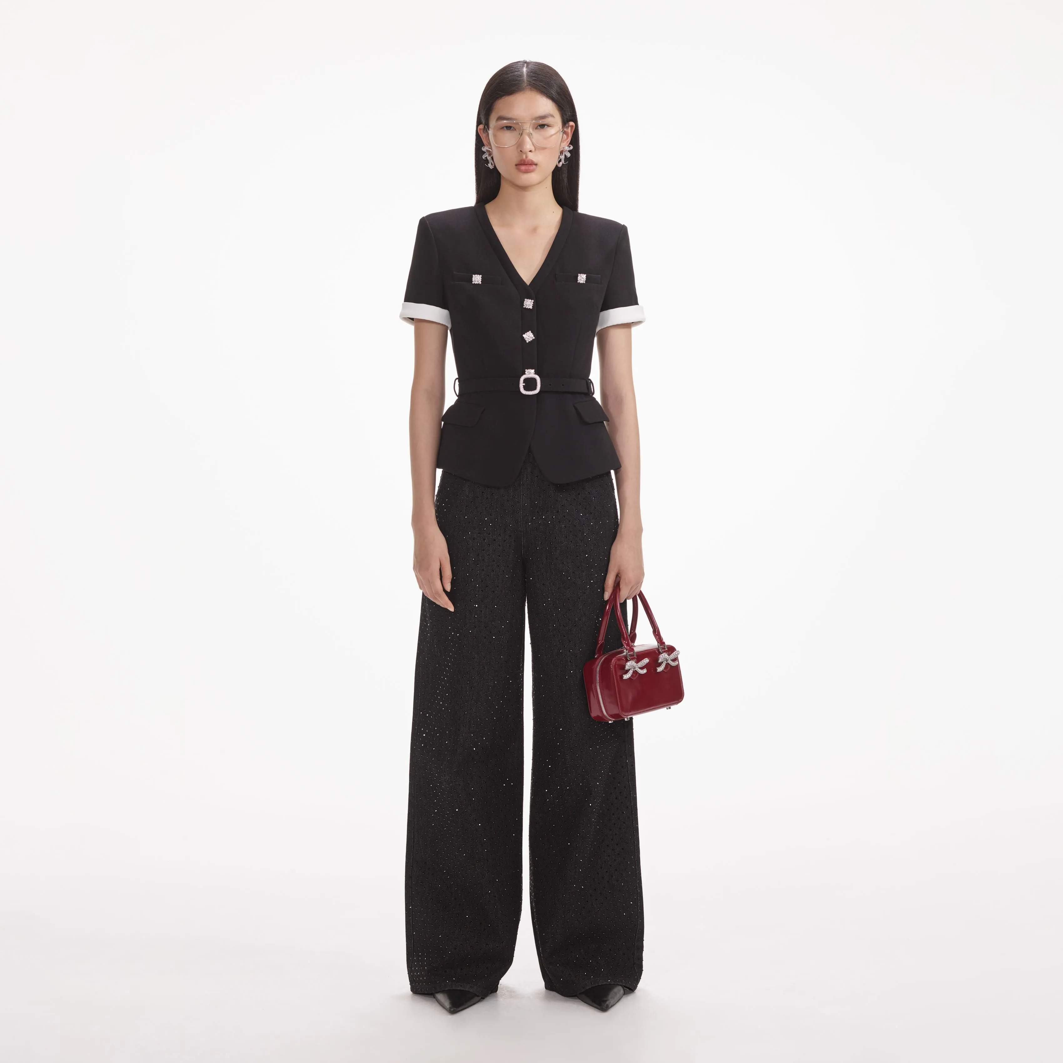Black Crepe Contrast Top