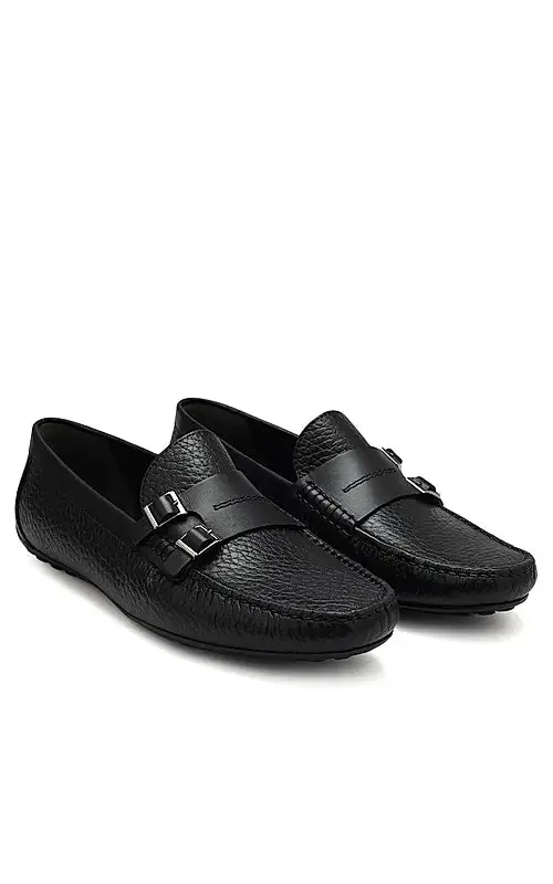 Black Monk Strap Style Moccasins