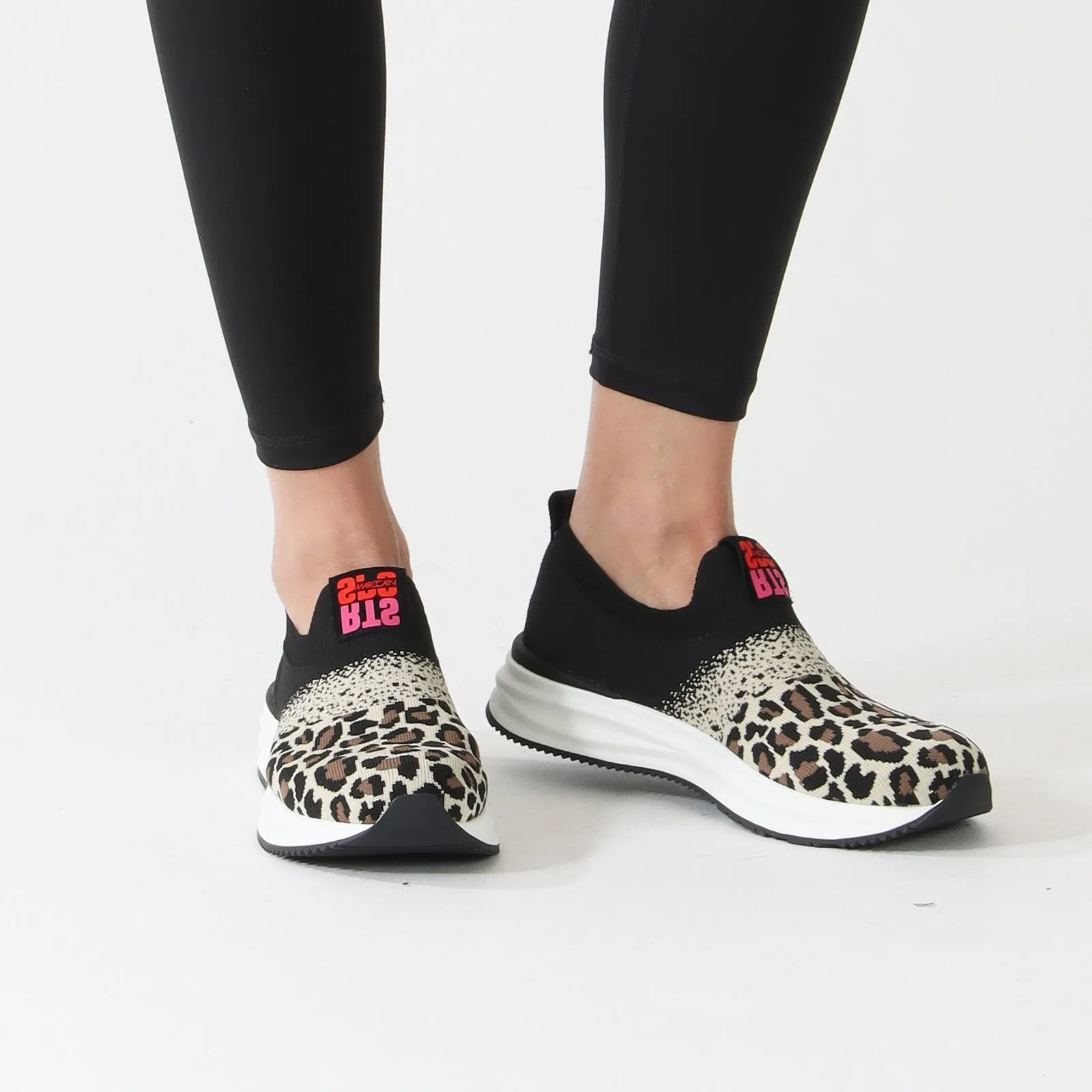 Bright Toffee Leo Print Knitted Sneakers