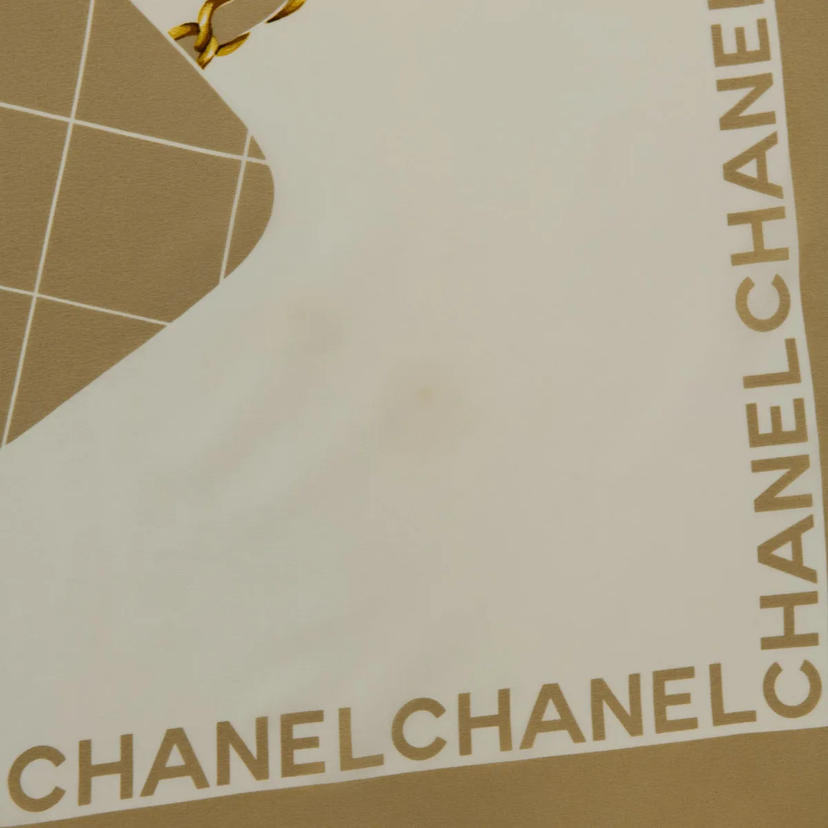 Chanel Beige & White Silk Classic Flap Print Vintage Scarf