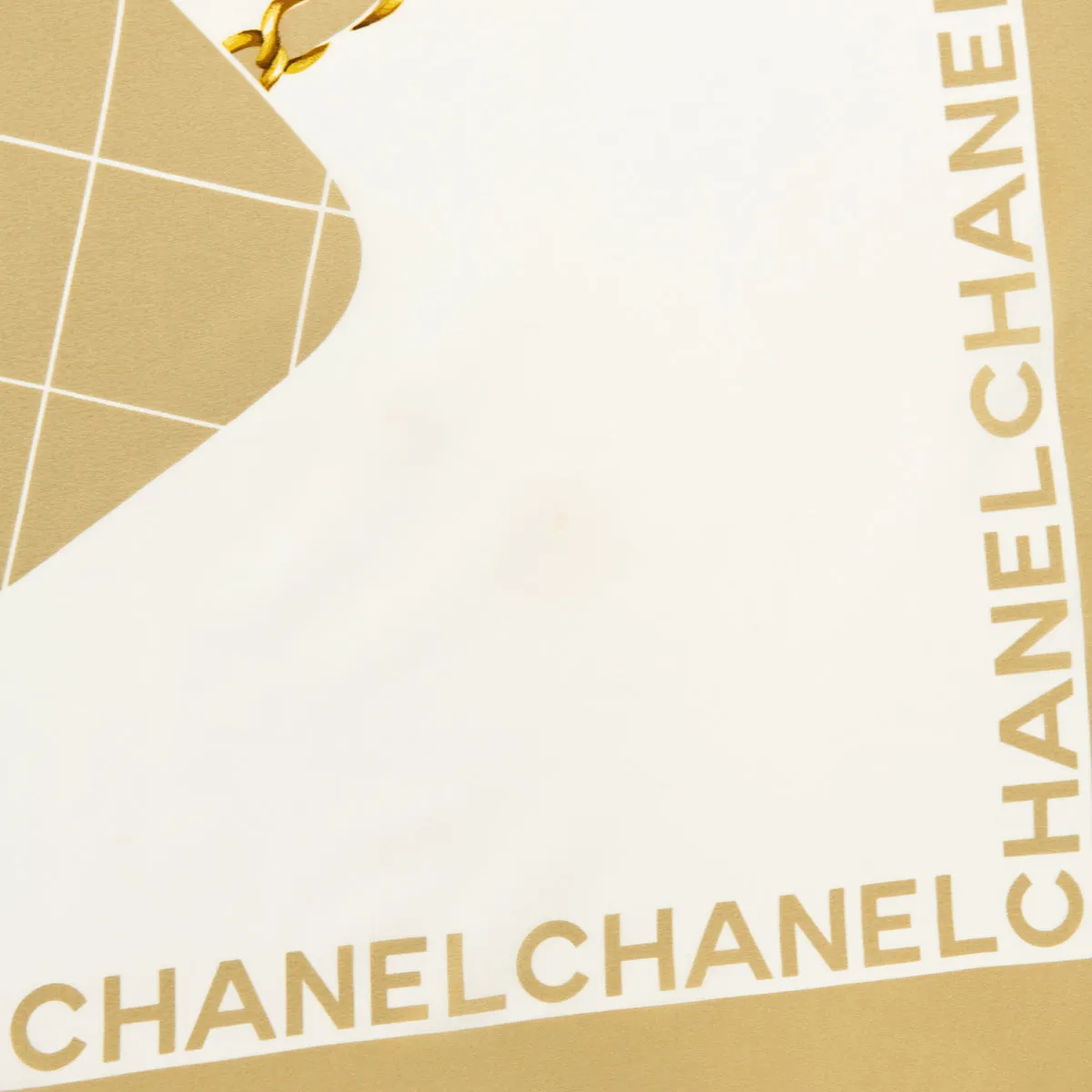Chanel Beige & White Silk Classic Flap Print Vintage Scarf