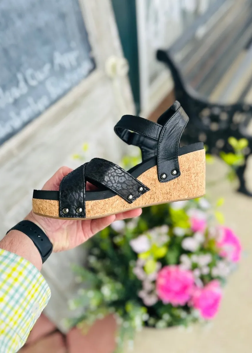 Corkys Wedge Sandals | Kindle  | Black Leopard