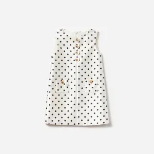 Cream Sleeveless Polka Dot Taffeta Dress