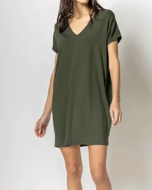 Double V Neck Dress in Olive | Olive