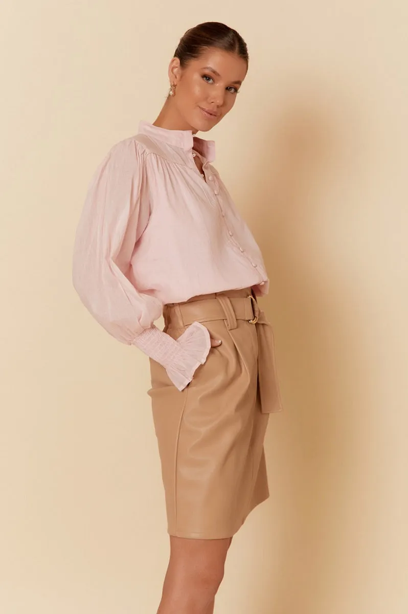 Faux Leather Skirt Camel