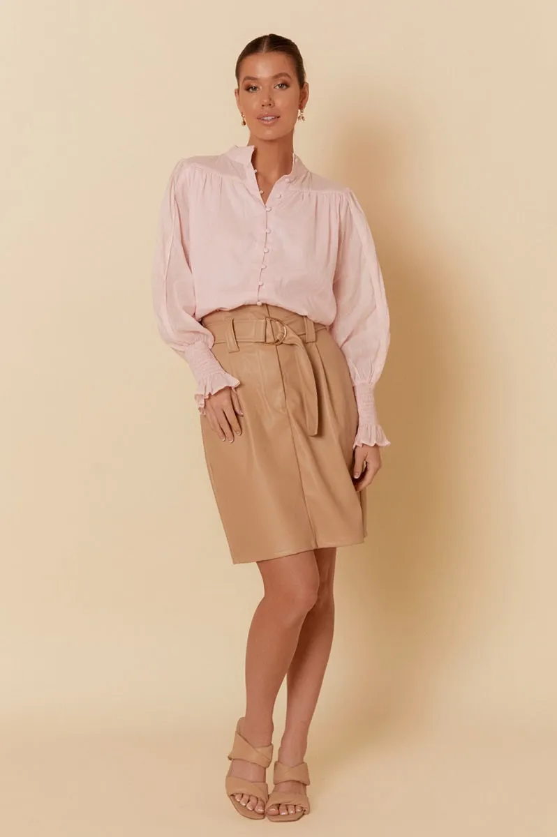 Faux Leather Skirt Camel