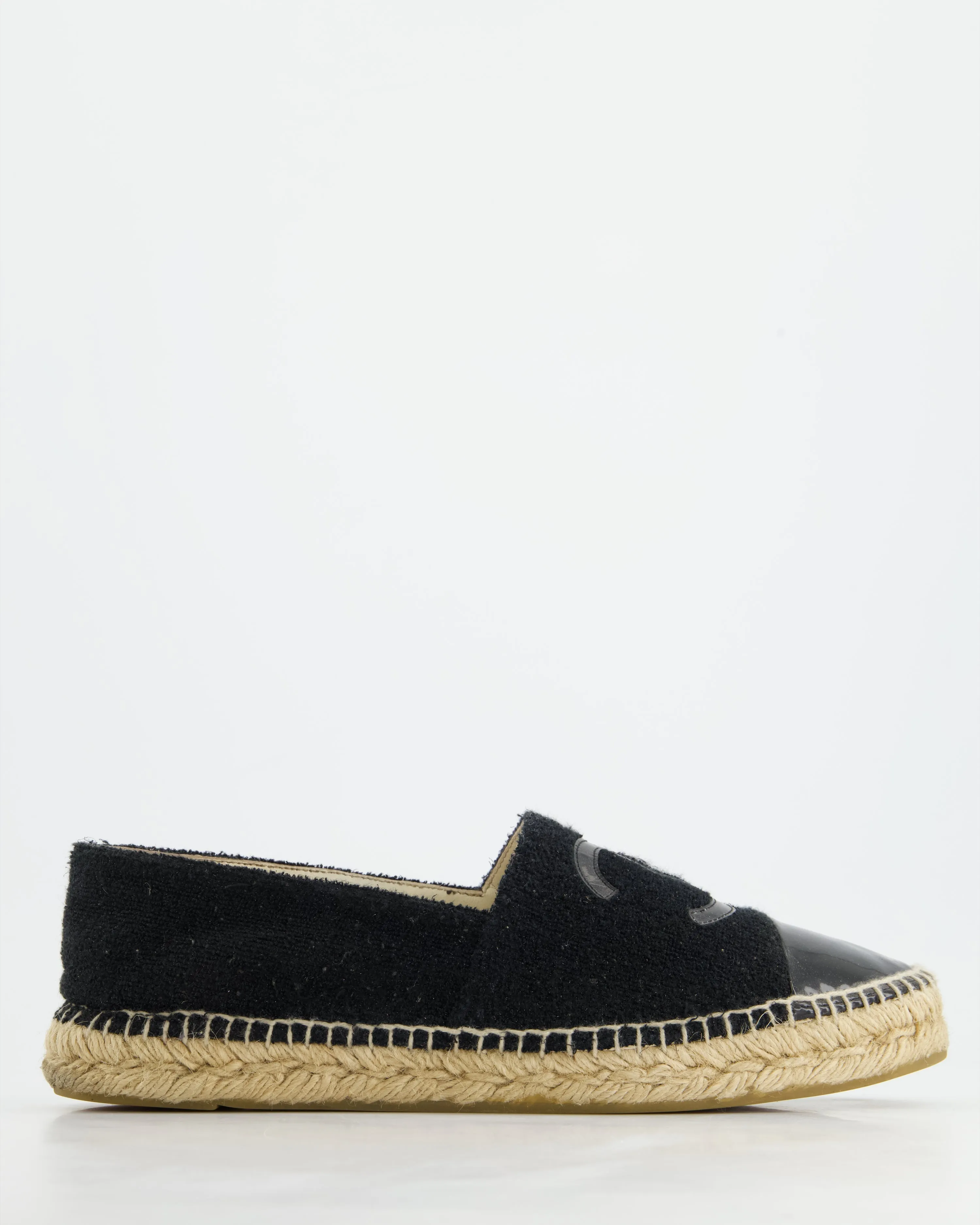 *fire Price*trendy Inspired  Chanel Black Terry Cc Logo Espadrilles With Patent Leather Detail Size Eu 42