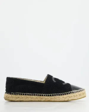 *fire Price*trendy Inspired  Chanel Black Terry Cc Logo Espadrilles With Patent Leather Detail Size Eu 42