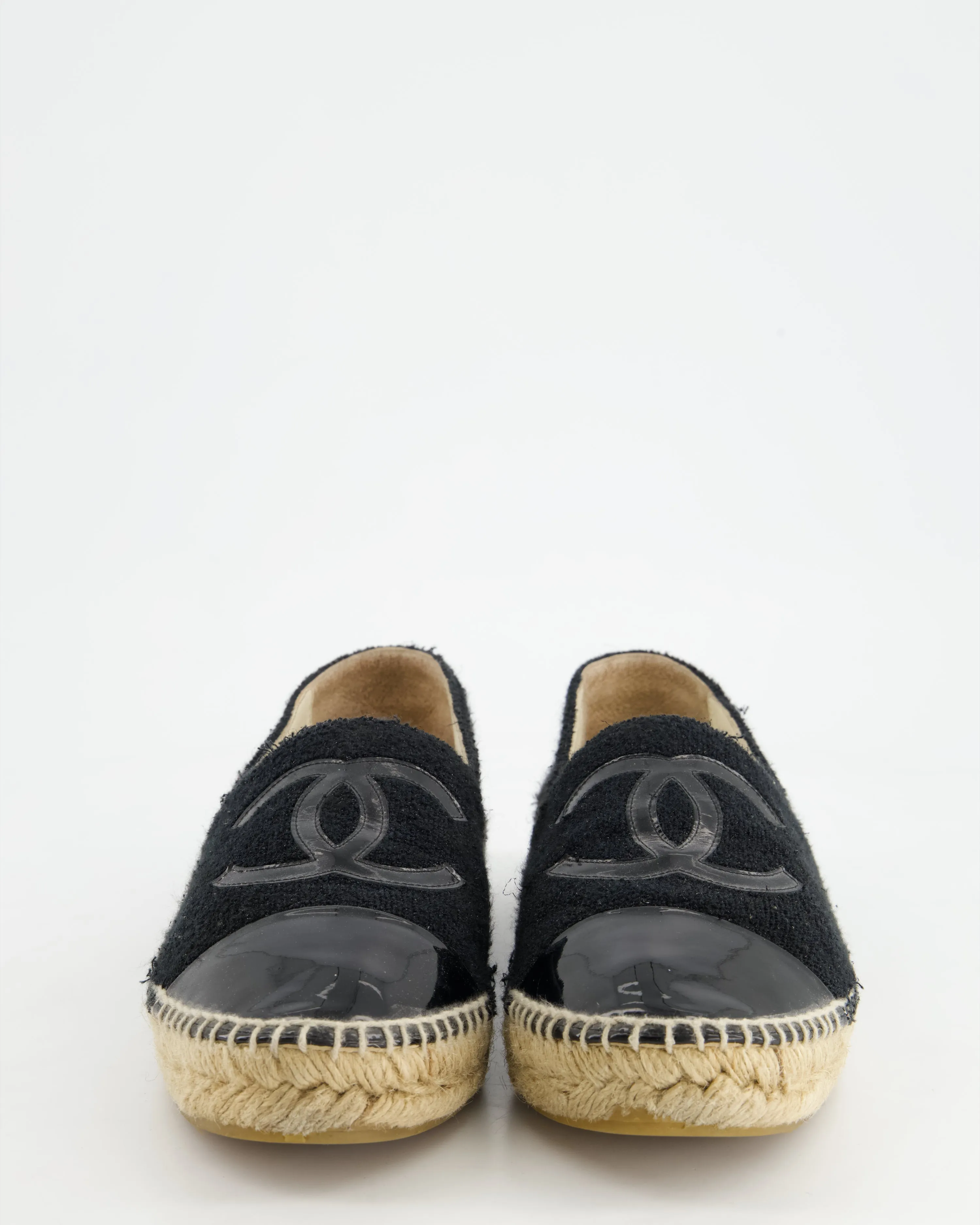 *fire Price*trendy Inspired  Chanel Black Terry Cc Logo Espadrilles With Patent Leather Detail Size Eu 42