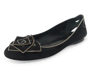 Giorgio Armani Black Suede Flower Flats sz 10.5
