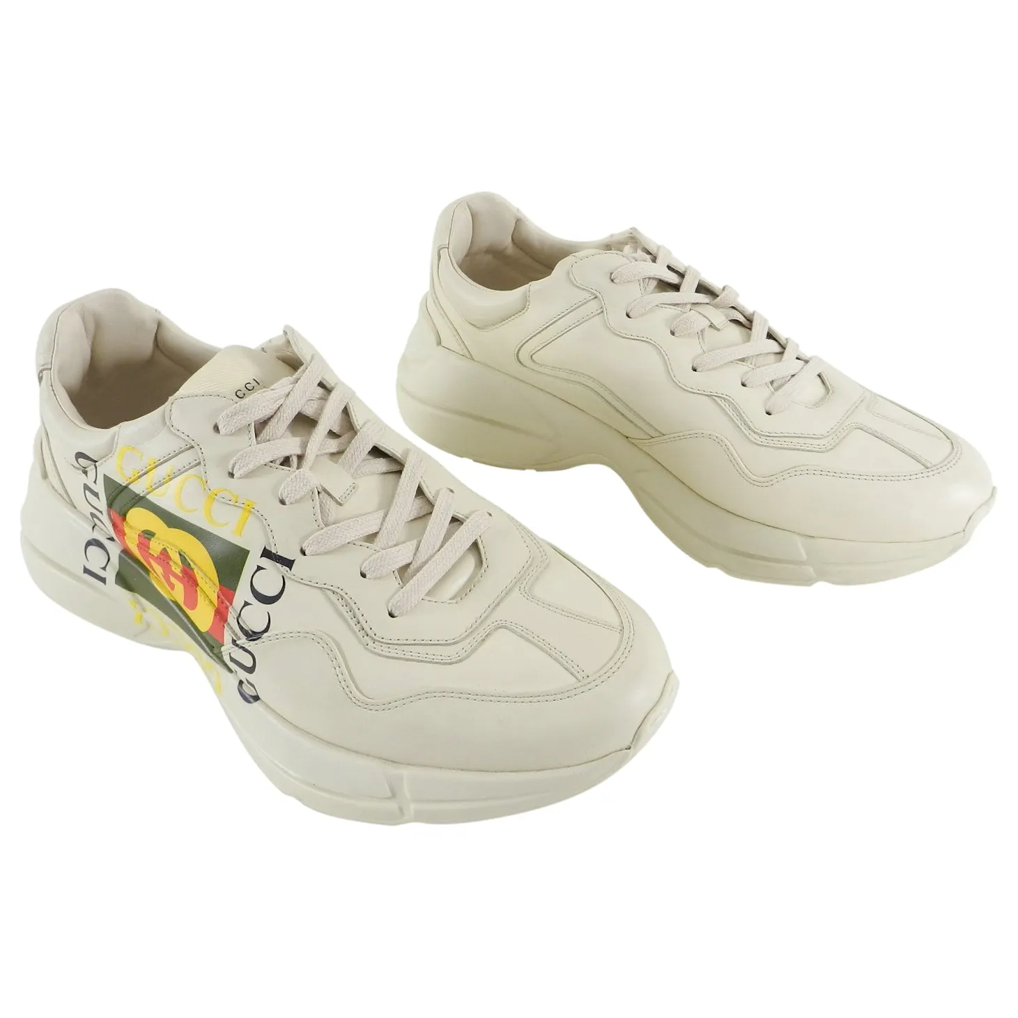 Gucci Cream Leather Logo Rhyton Sneakers - 10.5