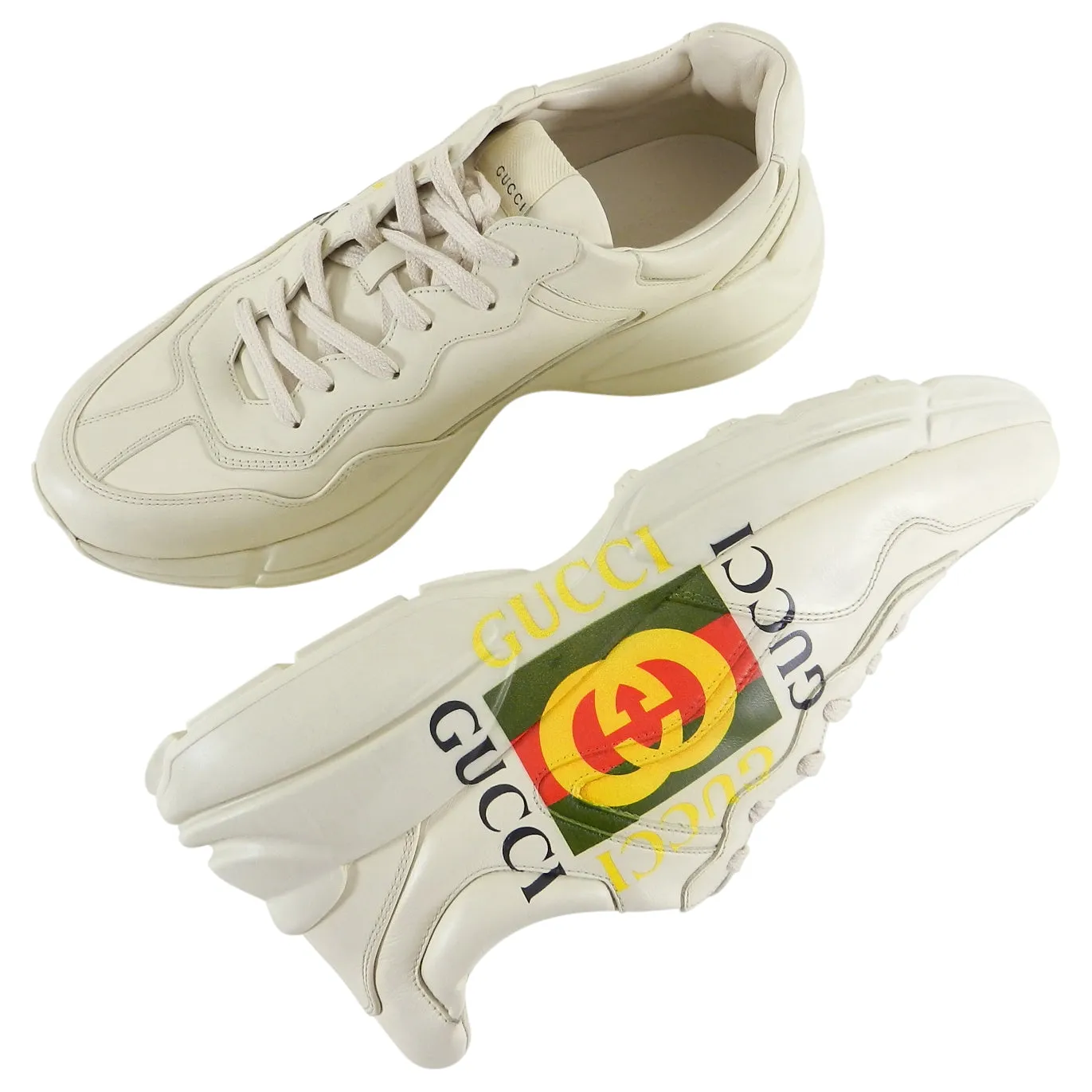 Gucci Cream Leather Logo Rhyton Sneakers - 10.5