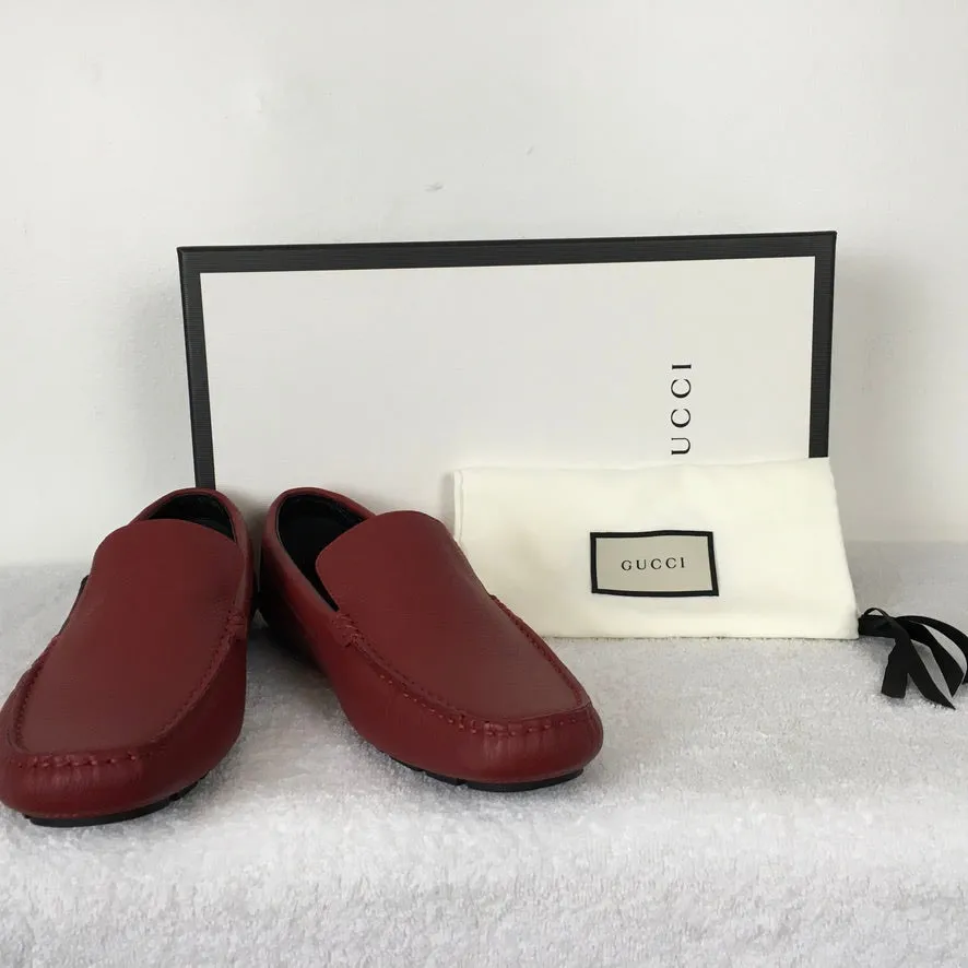 Gucci Man Shoes Red Color Leather Moccasins Praga Printed Soft Casual