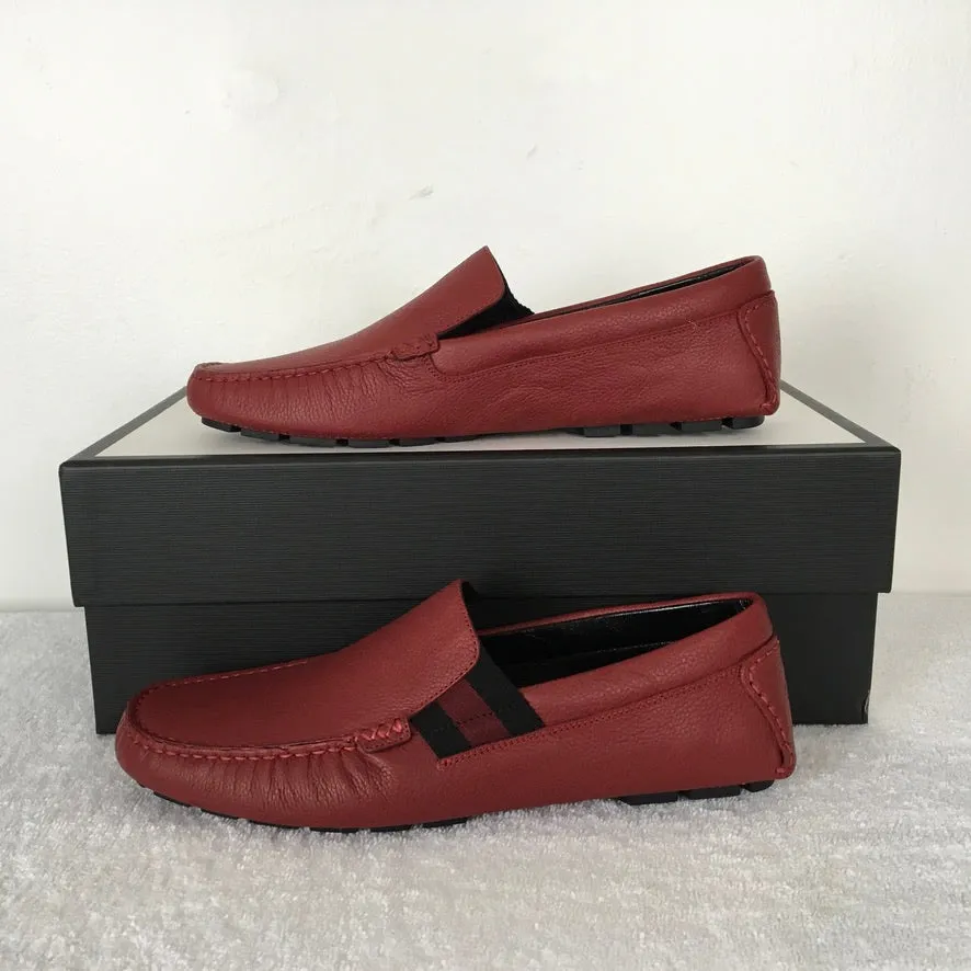 Gucci Man Shoes Red Color Leather Moccasins Praga Printed Soft Casual