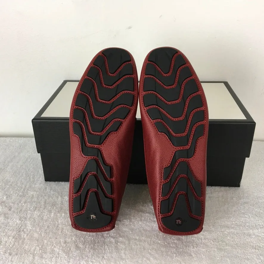 Gucci Man Shoes Red Color Leather Moccasins Praga Printed Soft Casual