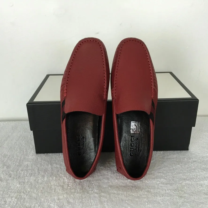 Gucci Man Shoes Red Color Leather Moccasins Praga Printed Soft Casual