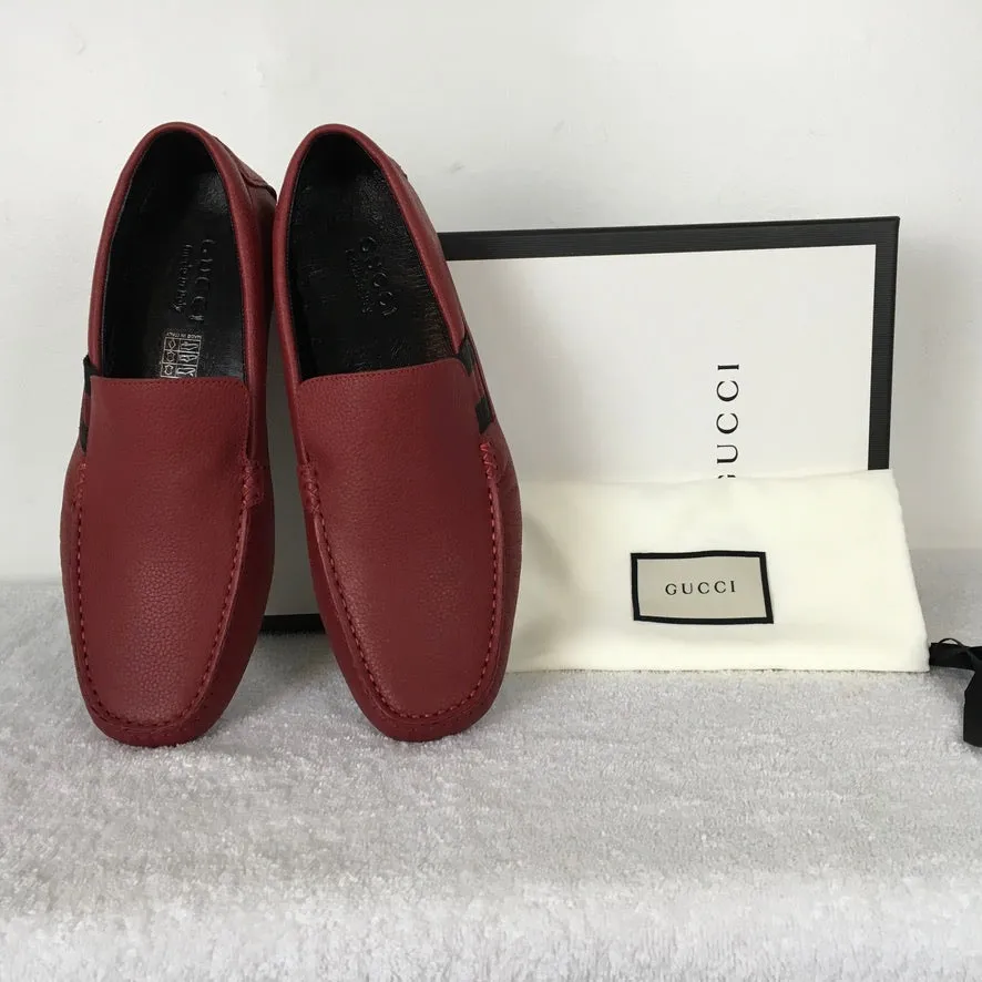 Gucci Man Shoes Red Color Leather Moccasins Praga Printed Soft Casual