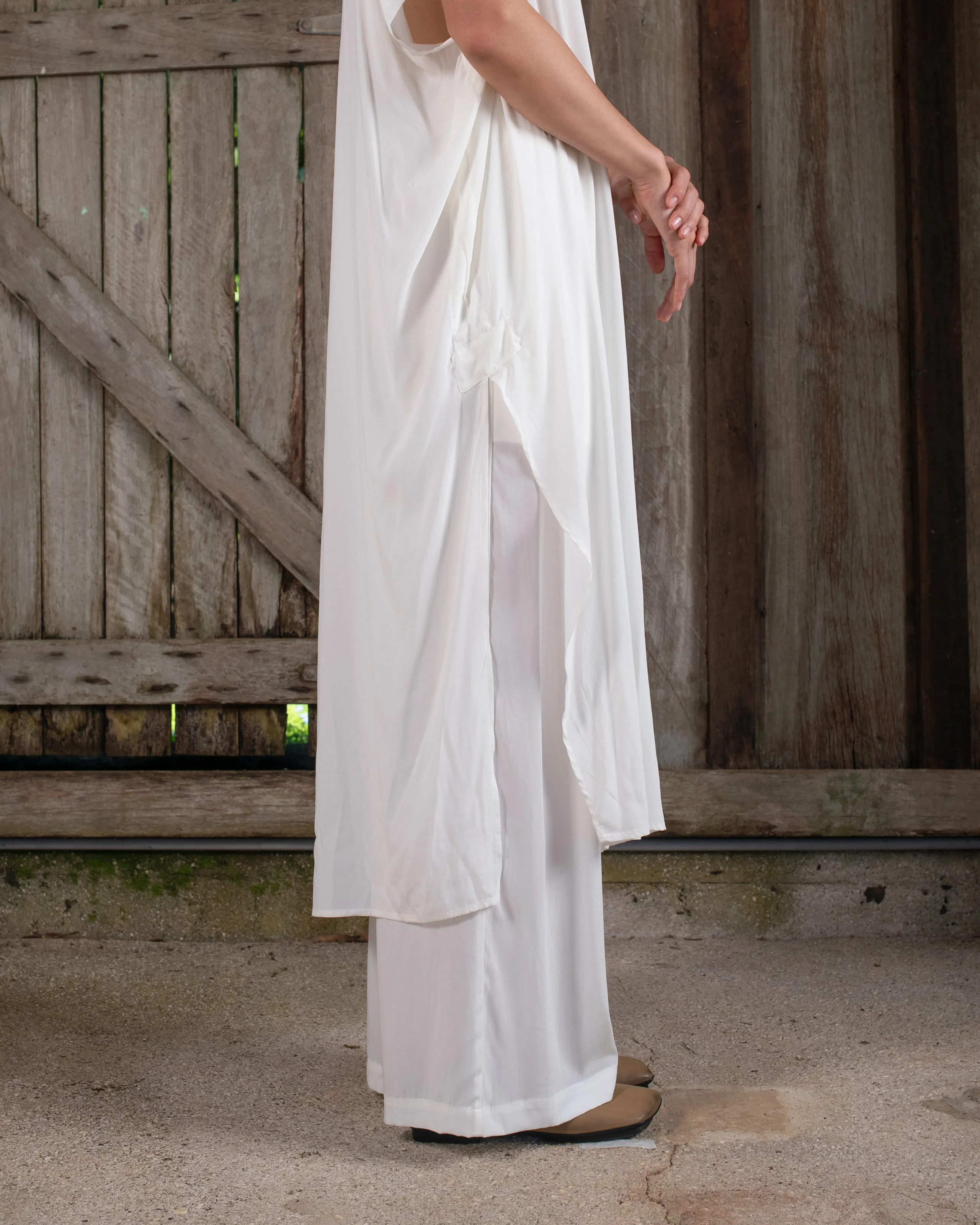 Long Kaftan Stretch Silk White