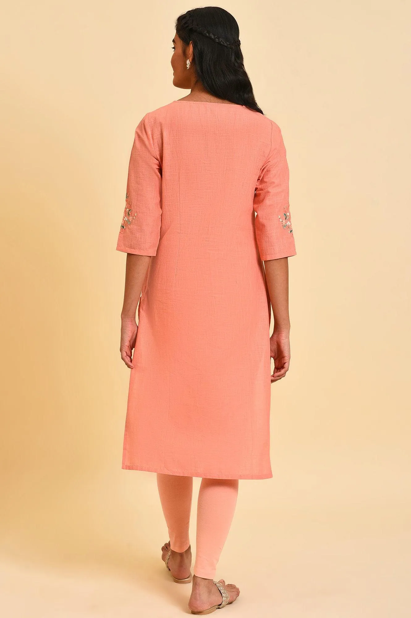 Peach Glitter Printed Plus Size Straight kurta