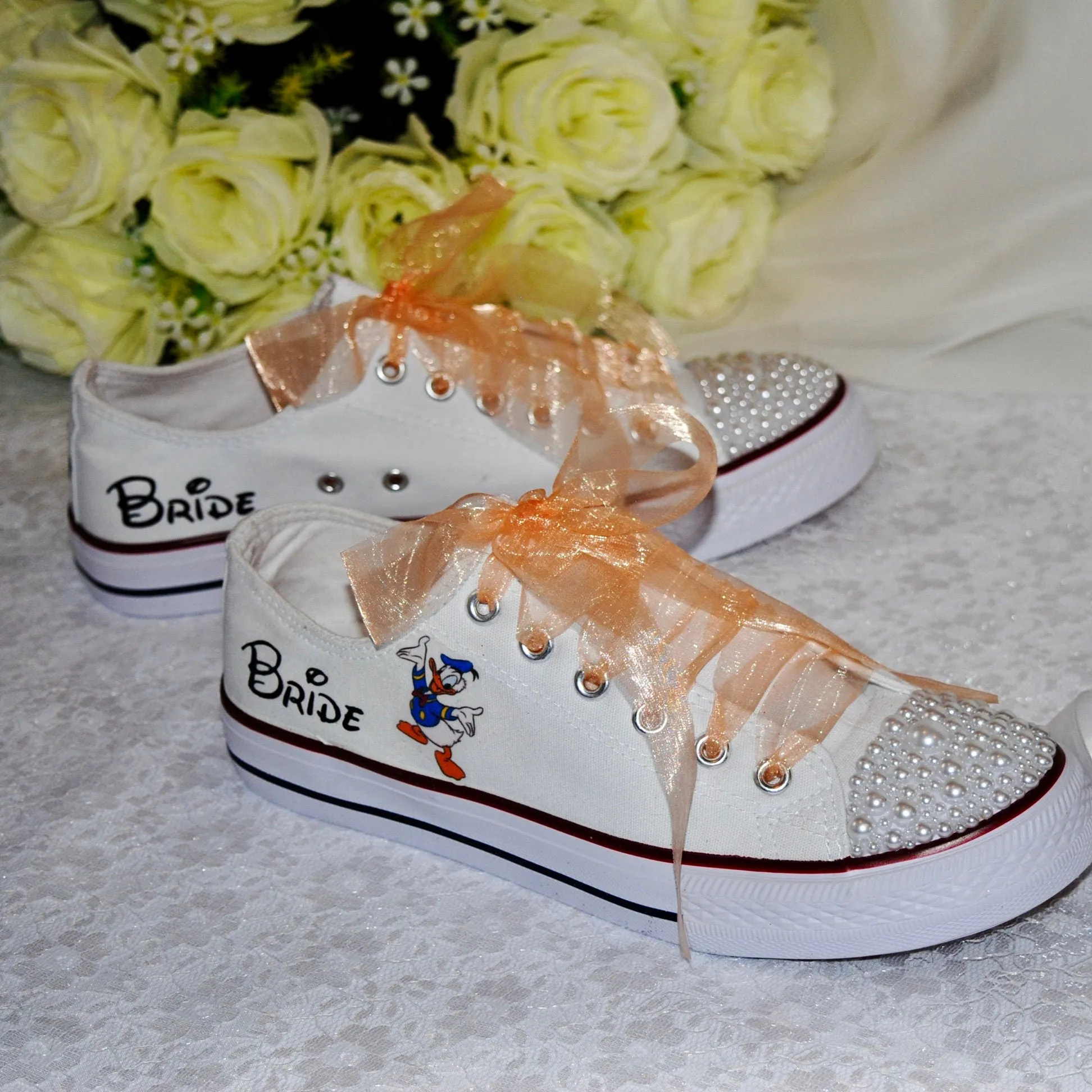 Personalised Bridal Flat Shoes, Custom Canvas Sneakers, Trainers, Converse Style Wedding Shoes, Any Theme