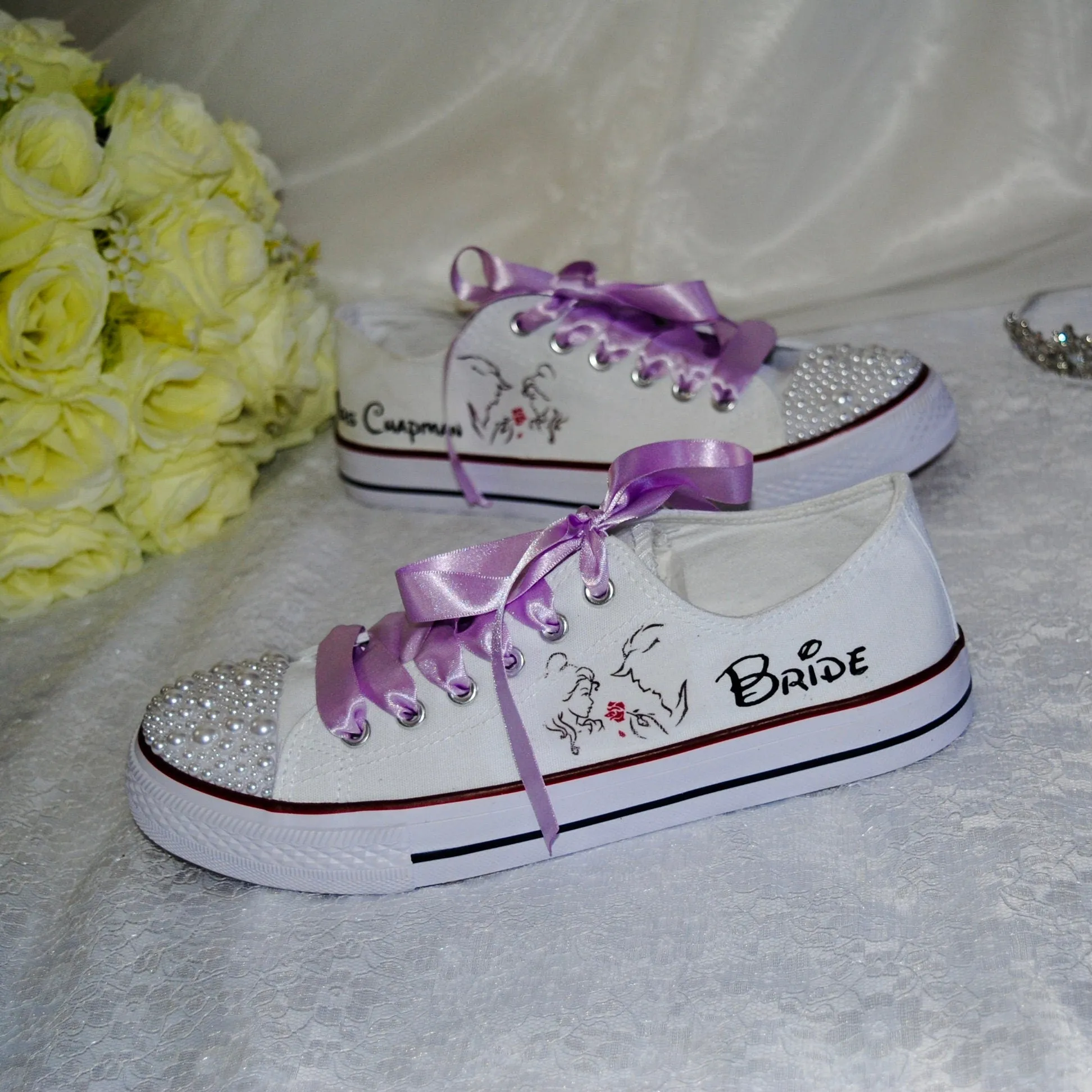 Personalised Bridal Flat Shoes, Custom Canvas Sneakers, Trainers, Converse Style Wedding Shoes, Any Theme