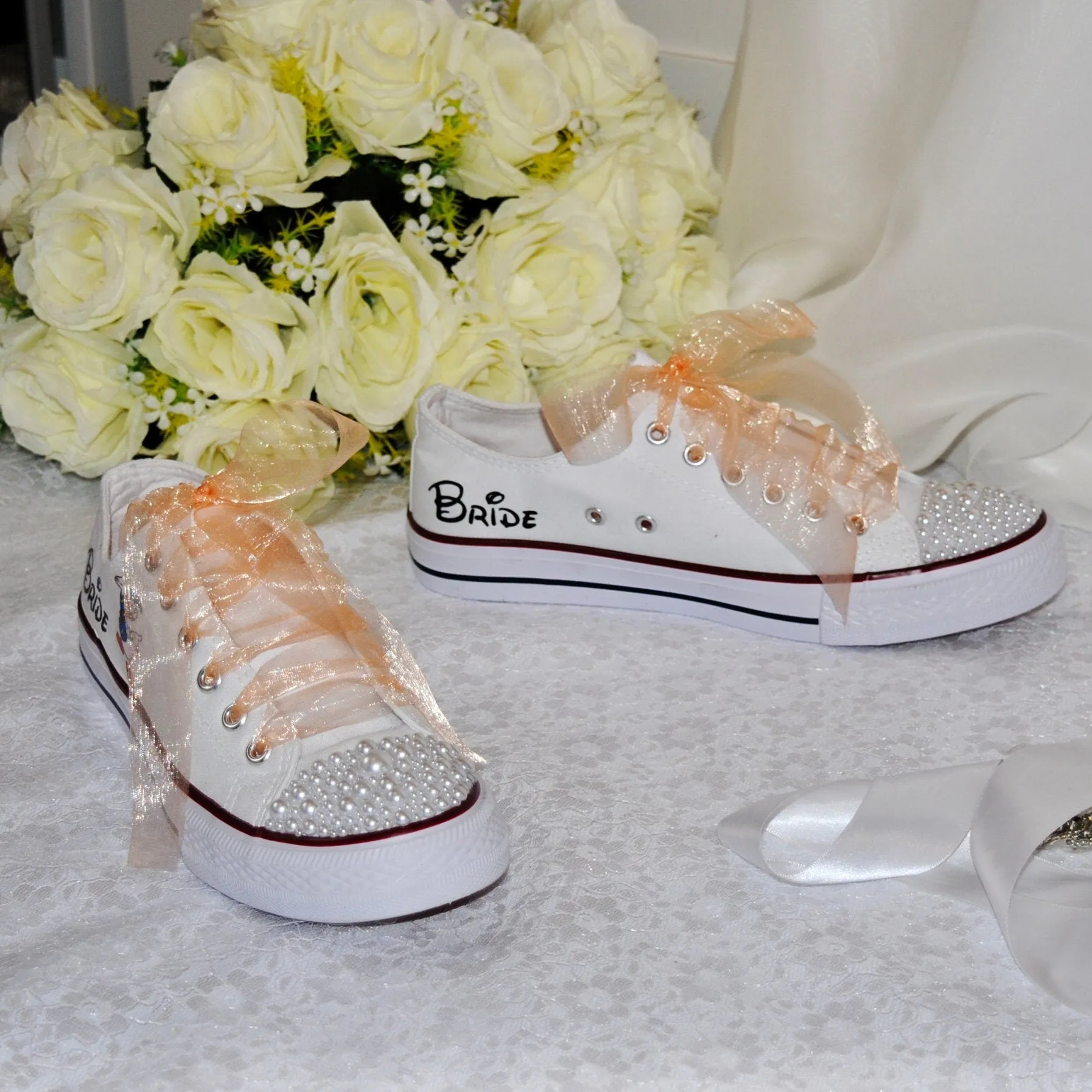 Personalised Bridal Flat Shoes, Custom Canvas Sneakers, Trainers, Converse Style Wedding Shoes, Any Theme