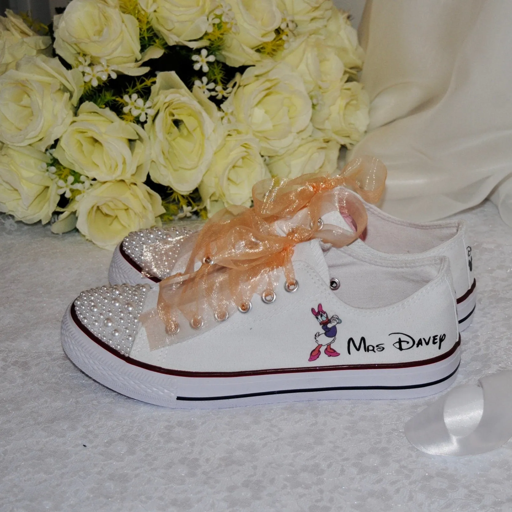 Personalised Bridal Flat Shoes, Custom Canvas Sneakers, Trainers, Converse Style Wedding Shoes, Any Theme