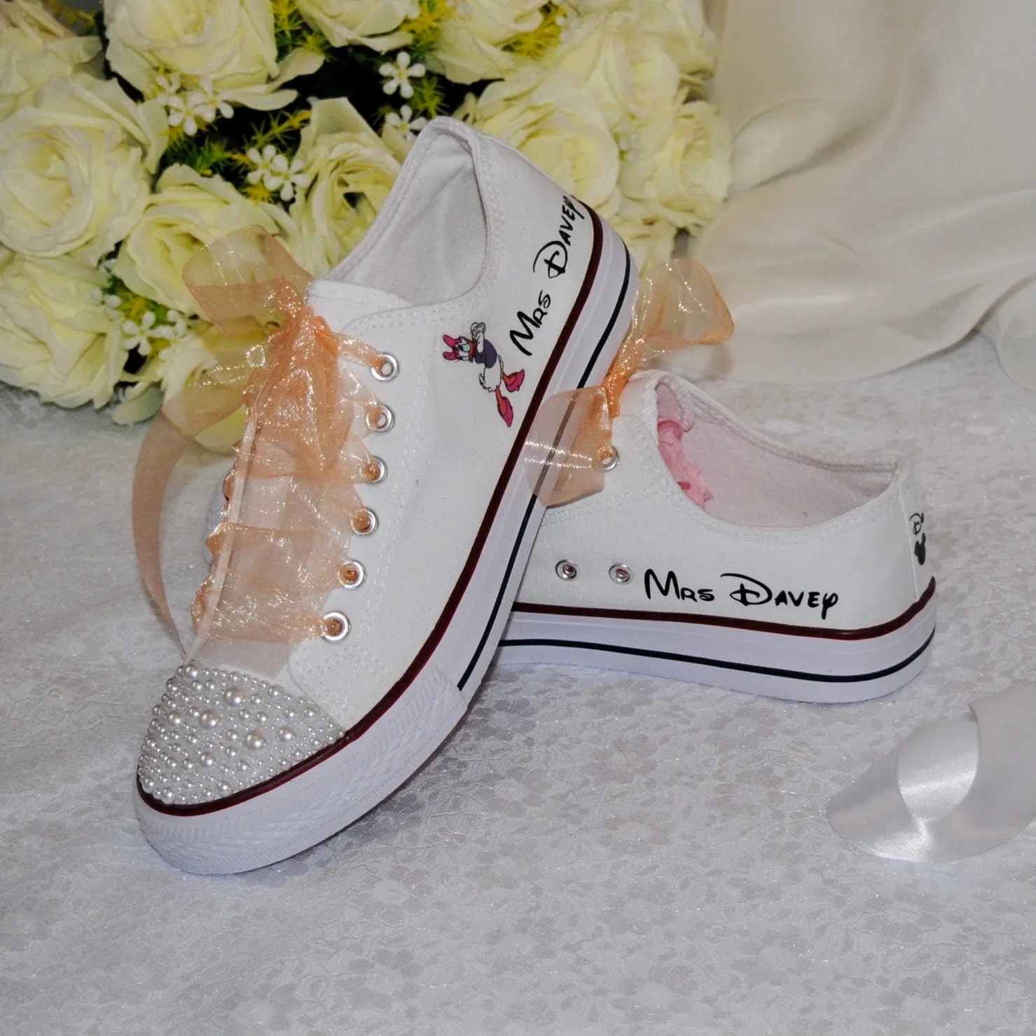 Personalised Bridal Flat Shoes, Custom Canvas Sneakers, Trainers, Converse Style Wedding Shoes, Any Theme