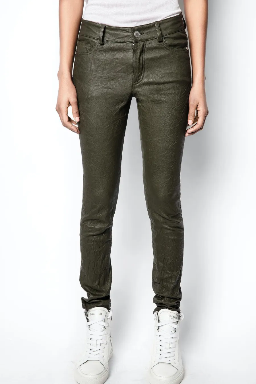 Phlame Creased Leather Trousers Pickle