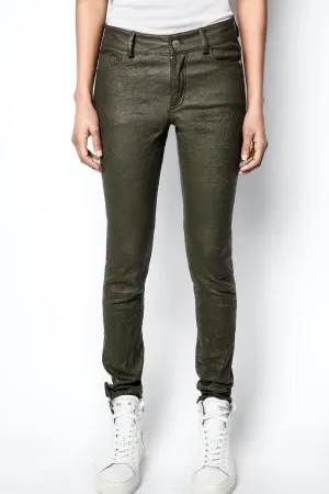 Phlame Creased Leather Trousers Pickle