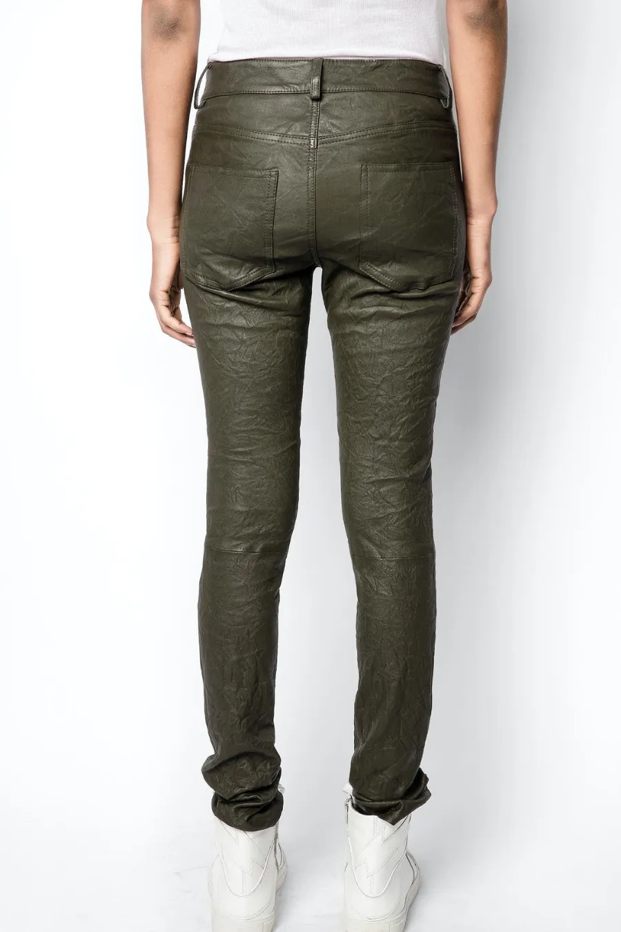 Phlame Creased Leather Trousers Pickle