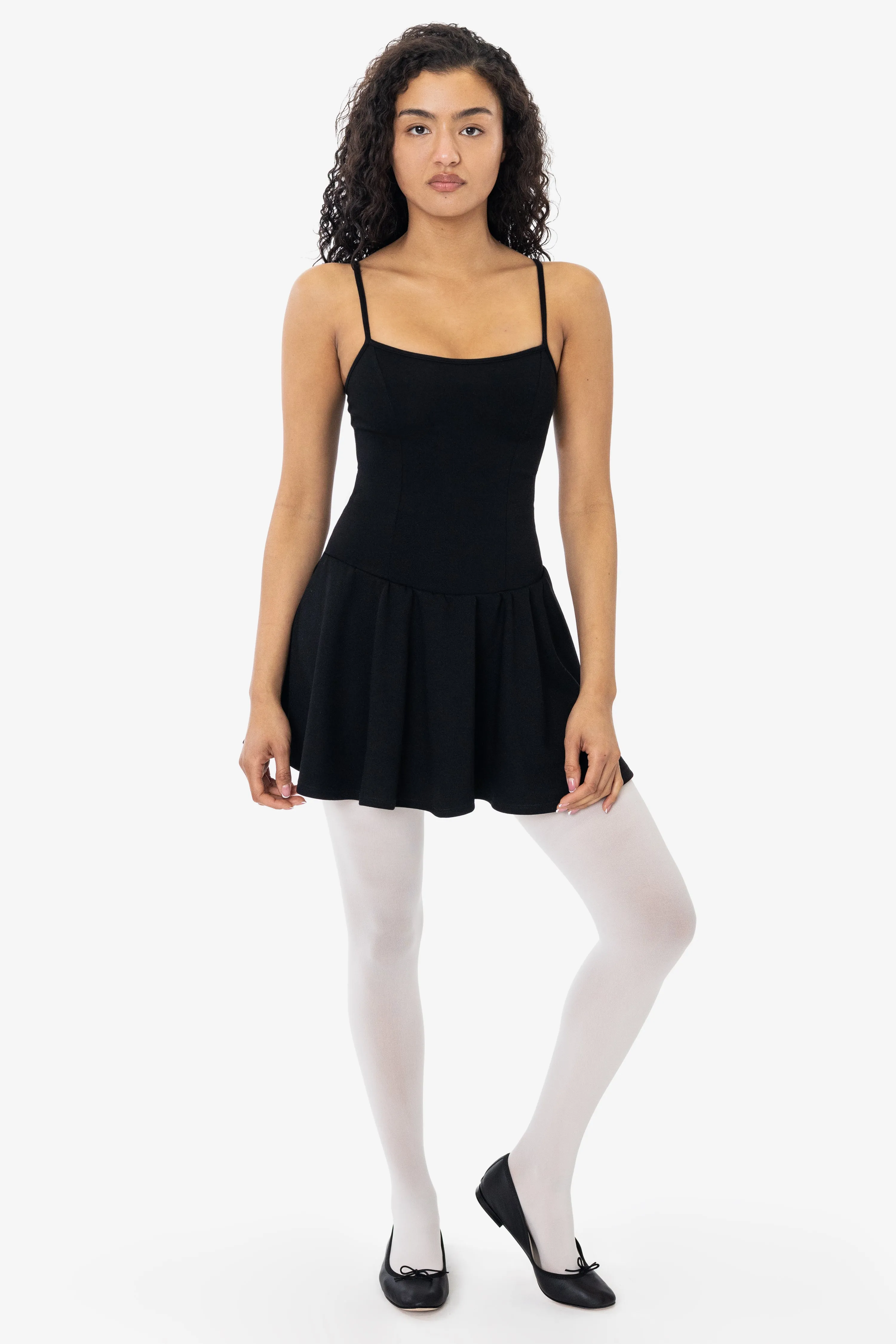 PON3661 - Ponte Mini Drop Waist Spaghetti Dress