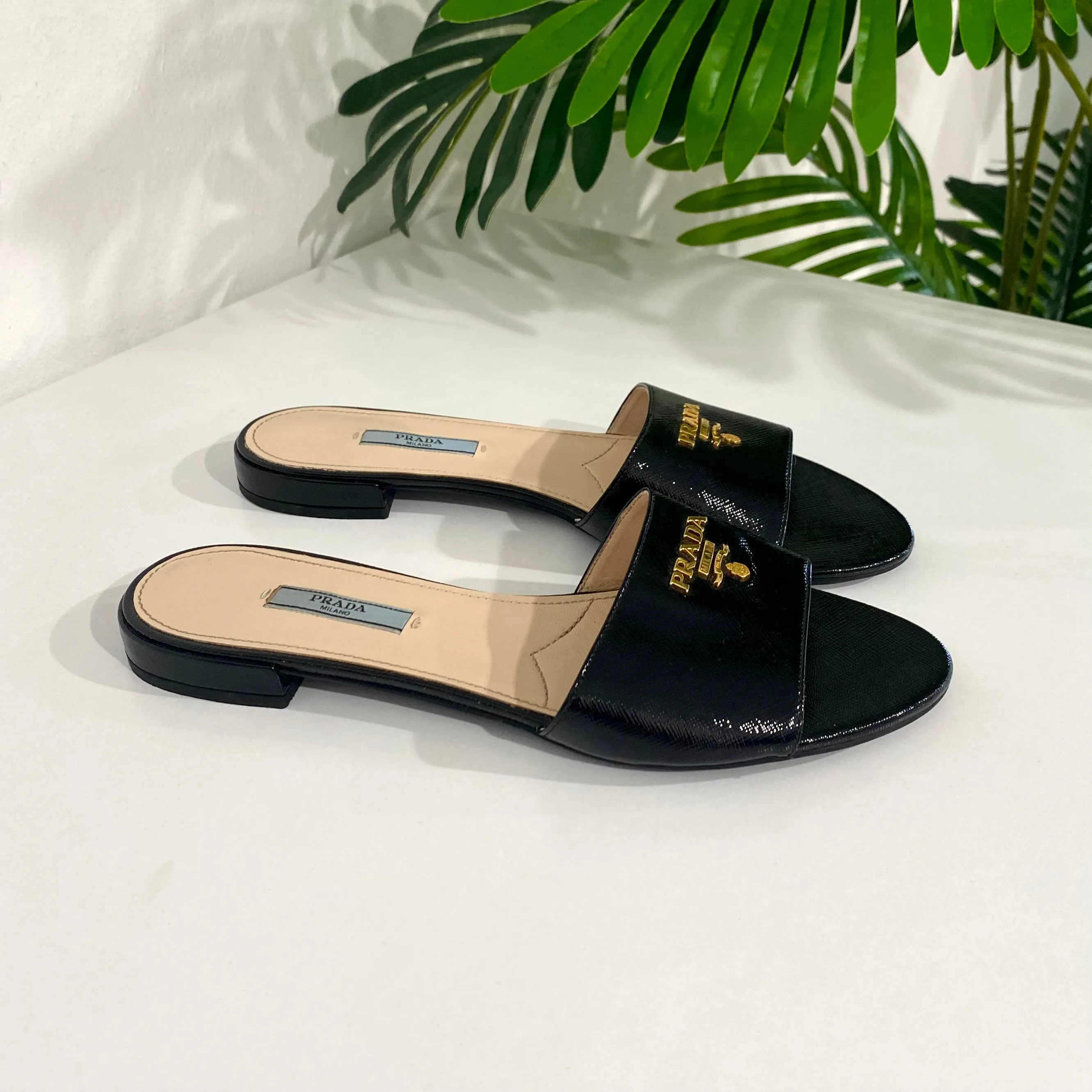 Prada Black Slide Sandals