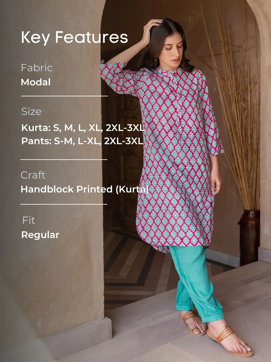 Set of 2 - Gayatri Block Printed Kurta and Lantern Pants