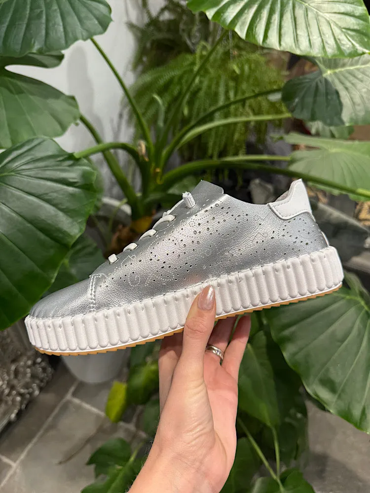 Silver Pierced Slip On Trainers