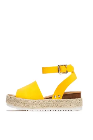 Soda Topic Yellow Casual Espadrilles Flatform Studded Wedge Open Toe Sandals