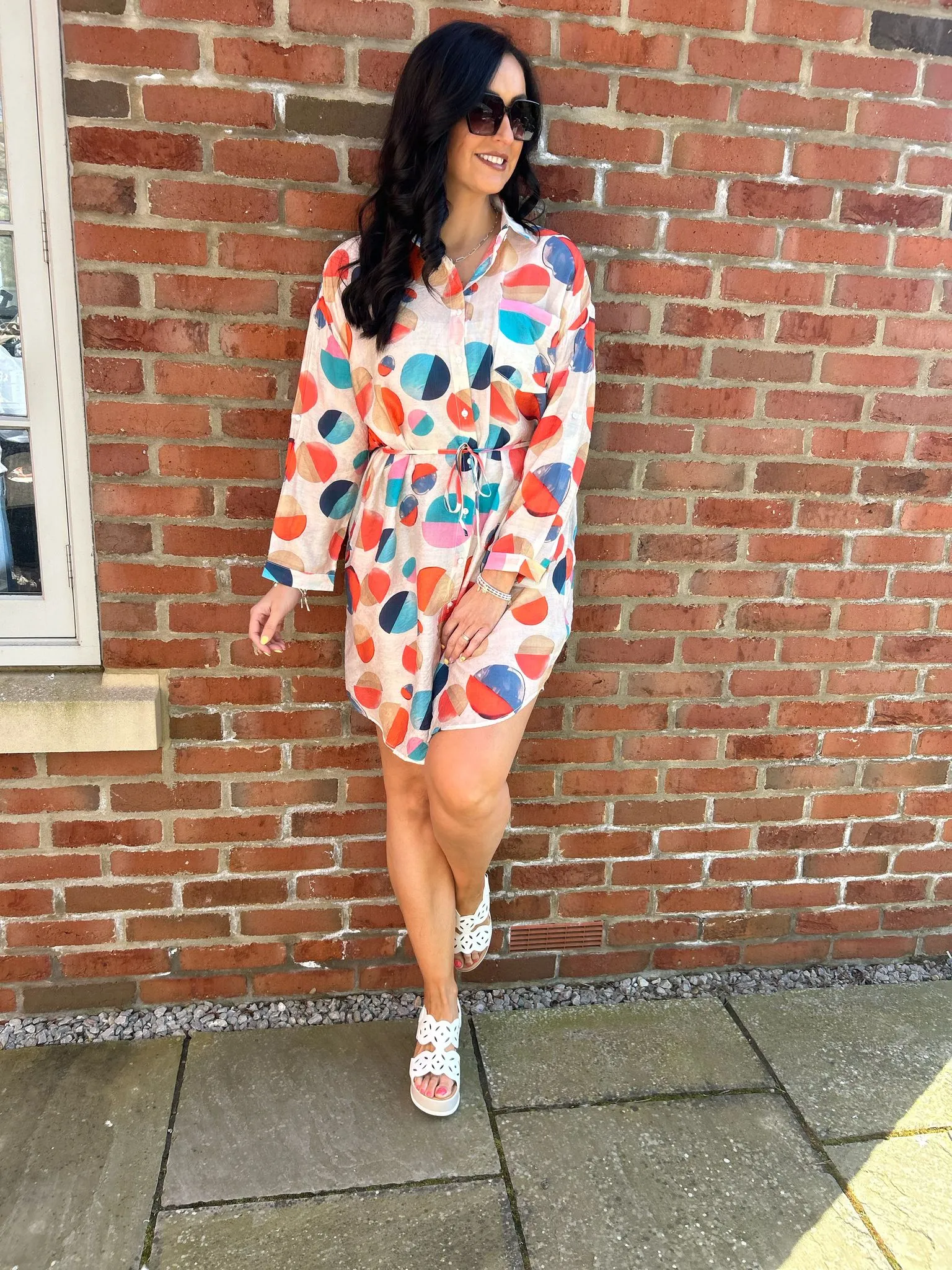 Stone Abstract Circles Shirt Dress Maya