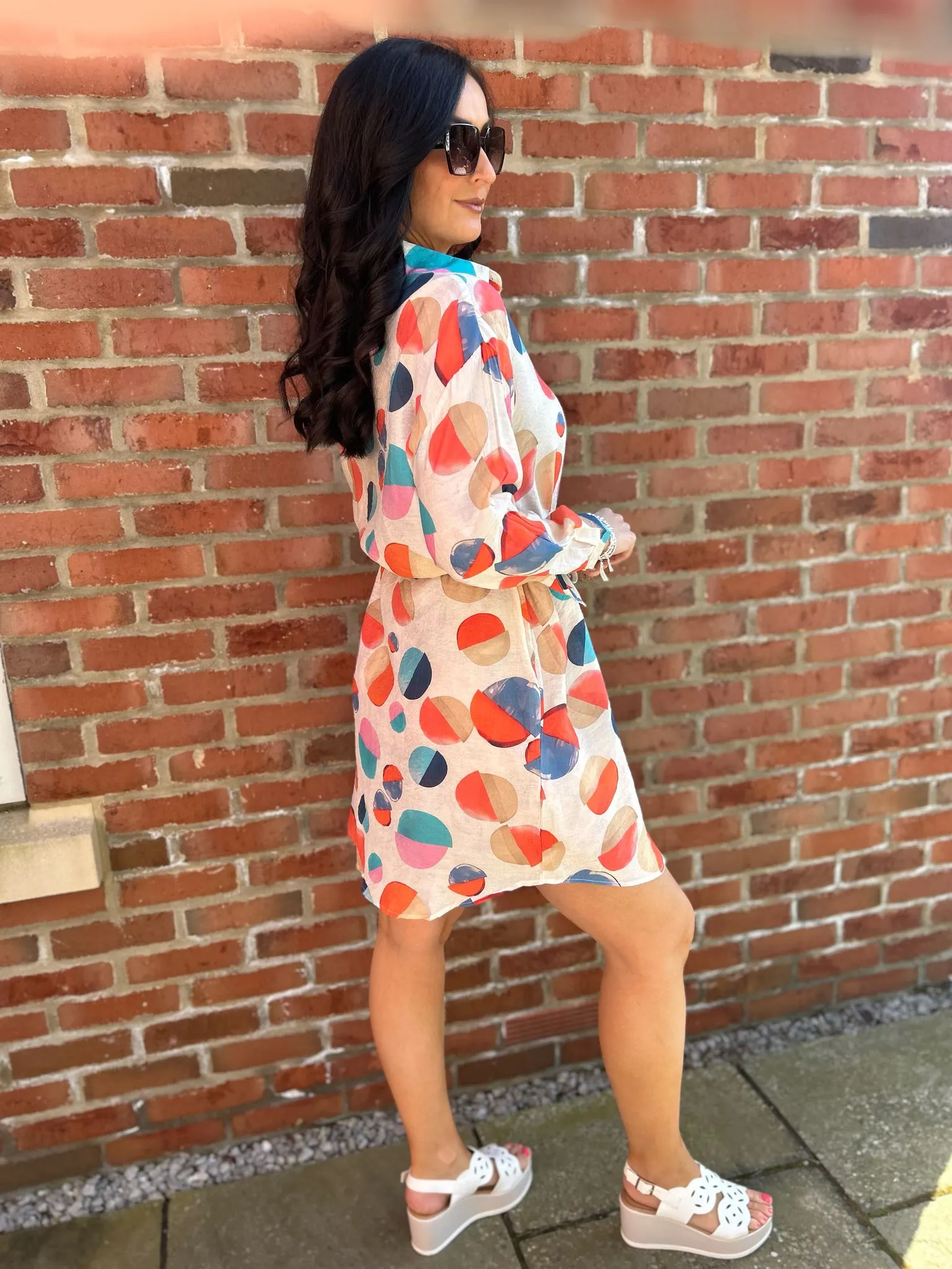 Stone Abstract Circles Shirt Dress Maya