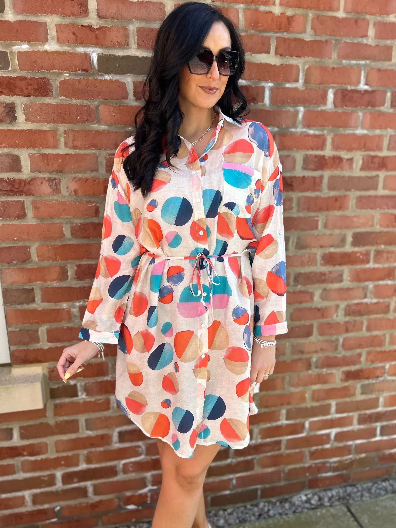 Stone Abstract Circles Shirt Dress Maya
