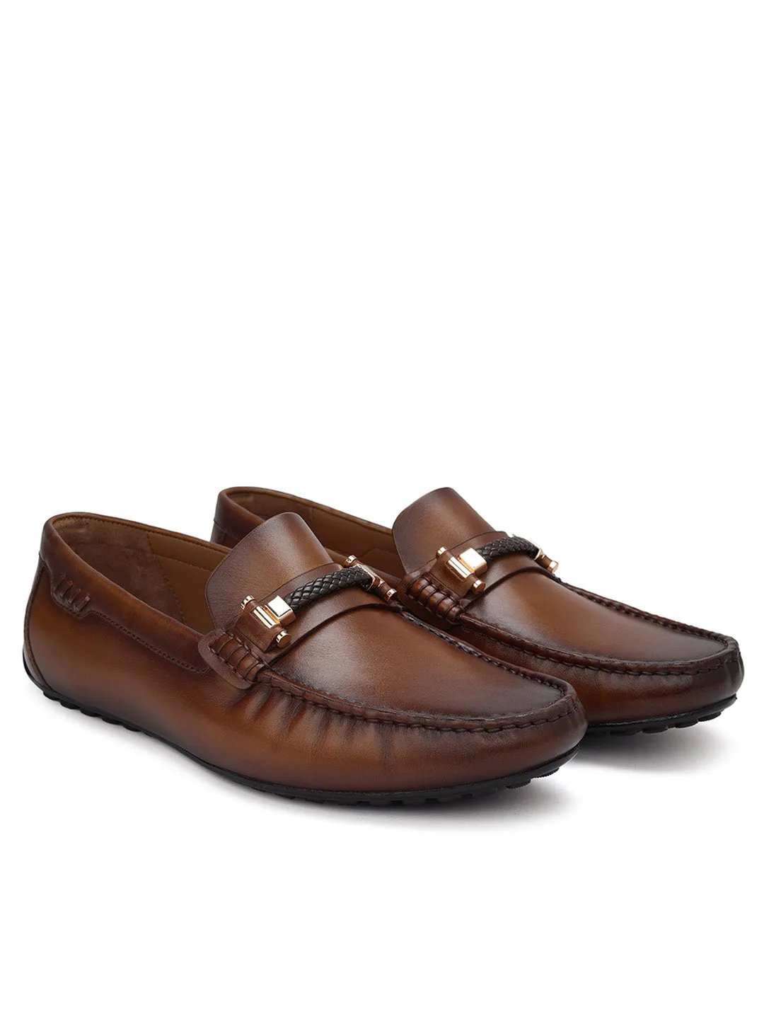 Tan Braided Leather Moccasins