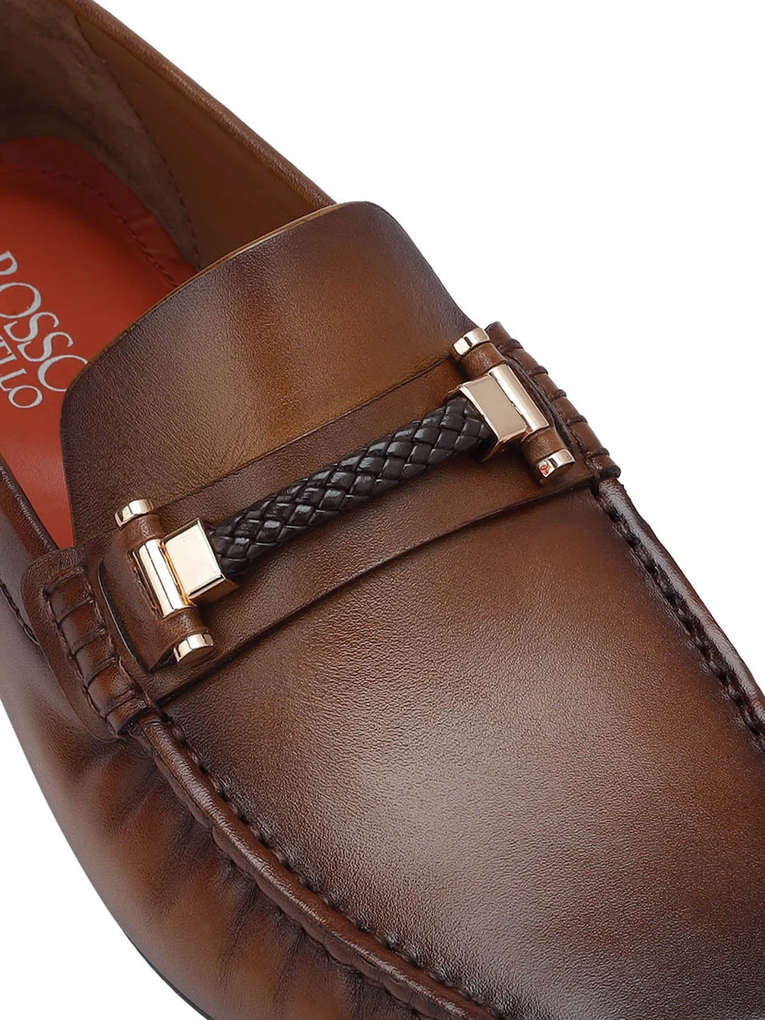 Tan Braided Leather Moccasins